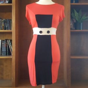 Forever 21 mod dress 60s style coral, white and black